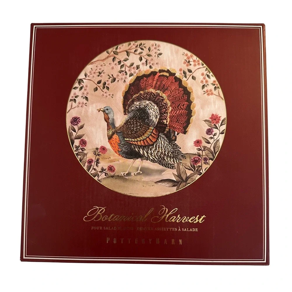 Pottery Barn Botanical Harvest Salad Plates Set of‎ 4 New Turkey Floral 8.75